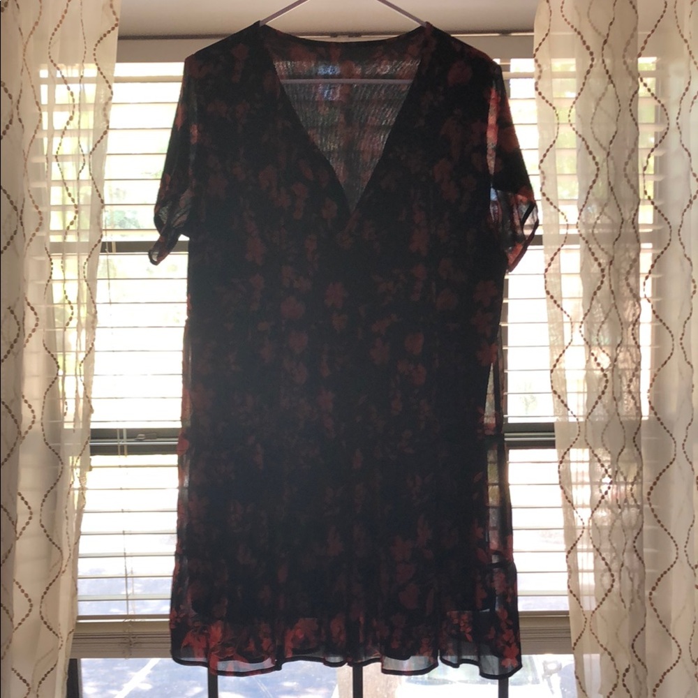 Sheer Black and Orange Floral Dress